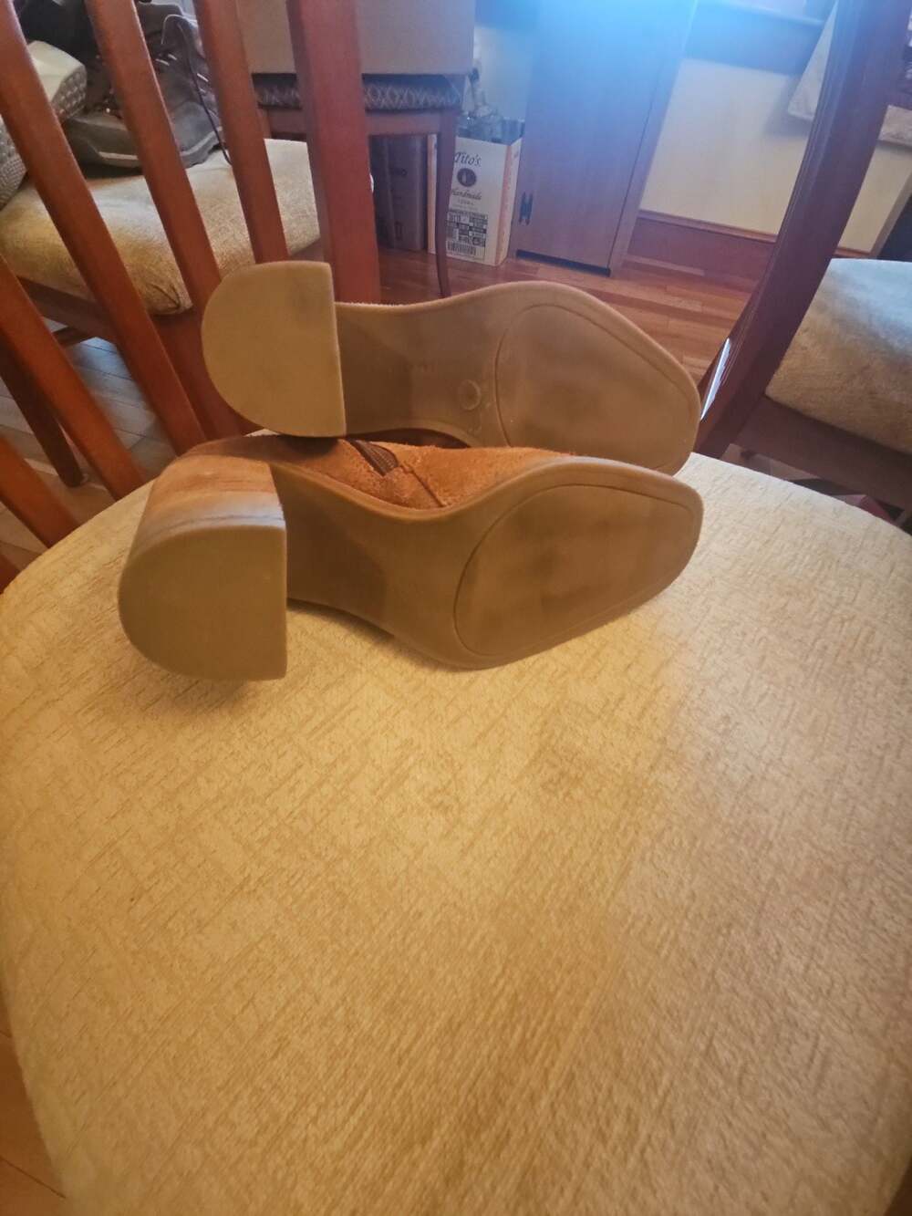 Lucky Brand Pellyon Suede Almond Toe Ankle Booties Camel womens Size 6.5M - Picture 4 of 5